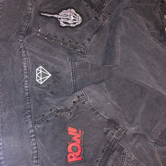 Spike studs punk rocker black denim jacket - Picture 2 of 2